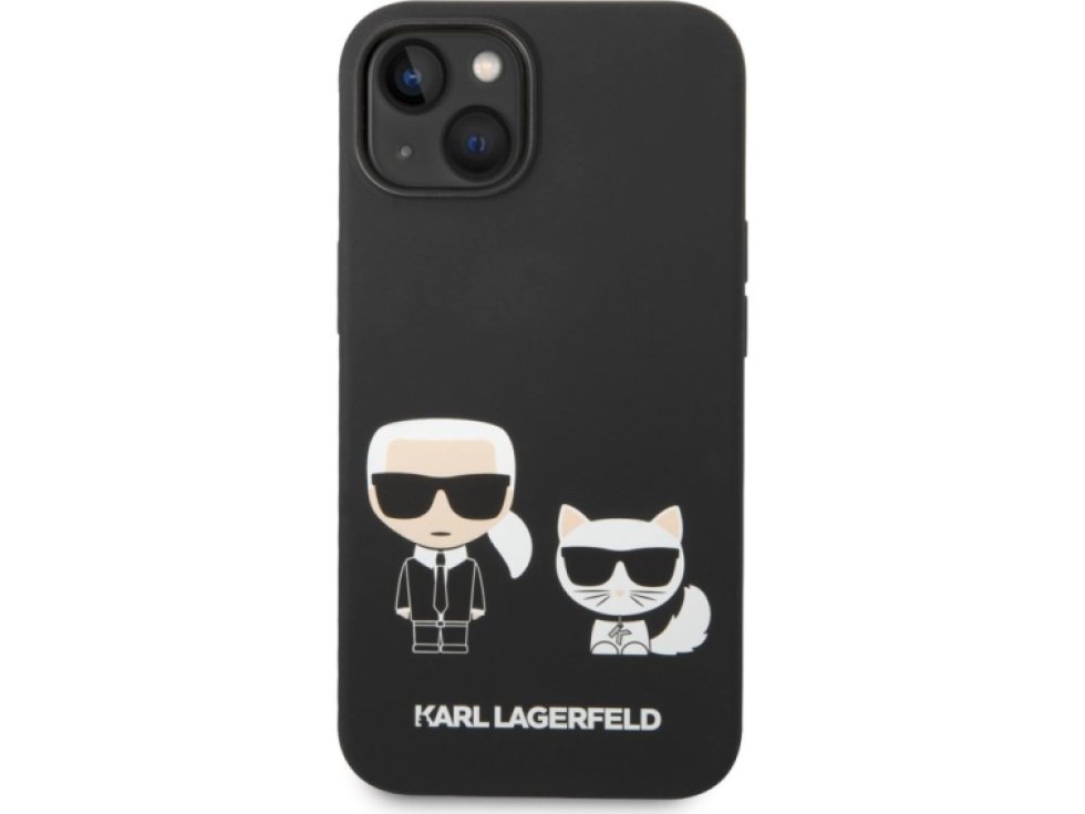 Ochranný kryt pro iPhone 14 PLUS - Karl Lagerfeld, Liquid Silicone Karl and Choupette Black KLHCP14MSSKCK