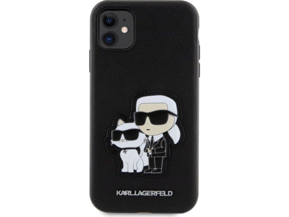 Ochranný kryt pro iPhone 11 - Karl Lagerfeld, Saffiano Karl and Choupette NFT Black KLHCN61SANKCPK