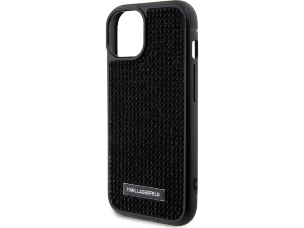 Ochranný kryt na iPhone 15 - Karl Lagerfeld, Rhinestone Plate Metal Logo Black KLHCP15SHDSPLK