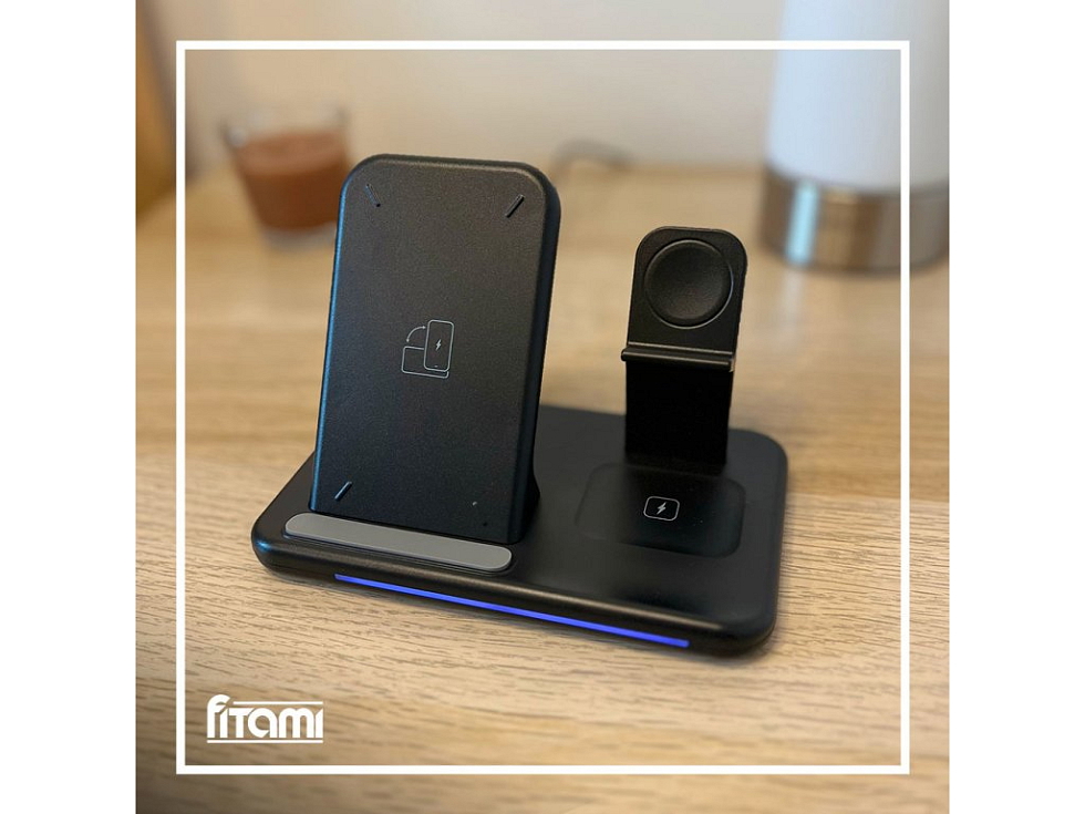 Bezdrátová nabíječka 3v1 - Černá