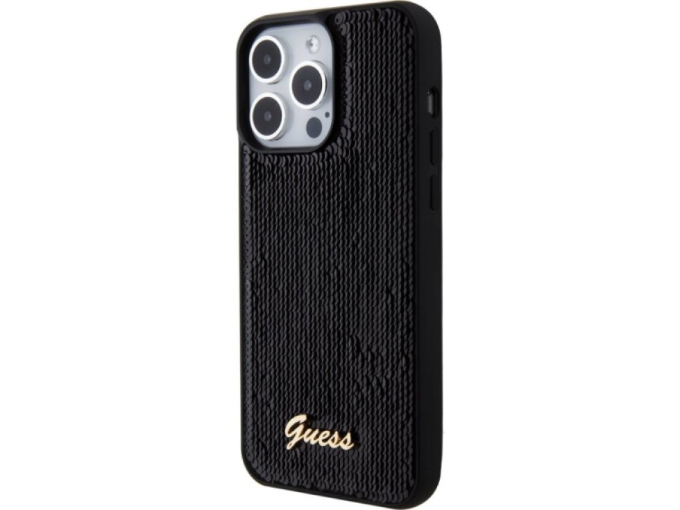 Ochranný kryt na iPhone 15 Pro - Guess, Sequin Script Logo Black GUHCP15LPSFDGSK