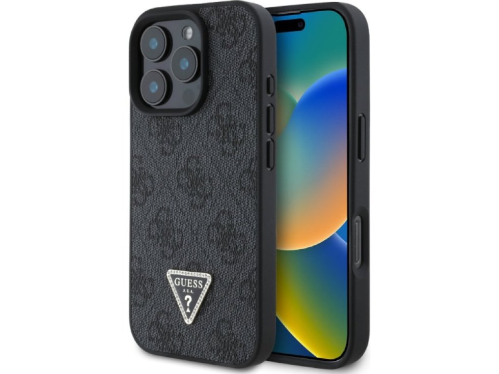 Ochranný kryt na iPhone 16 Pro MAX - Guess, 4G Strass Triangle Black GUHCP16XP4TDPK