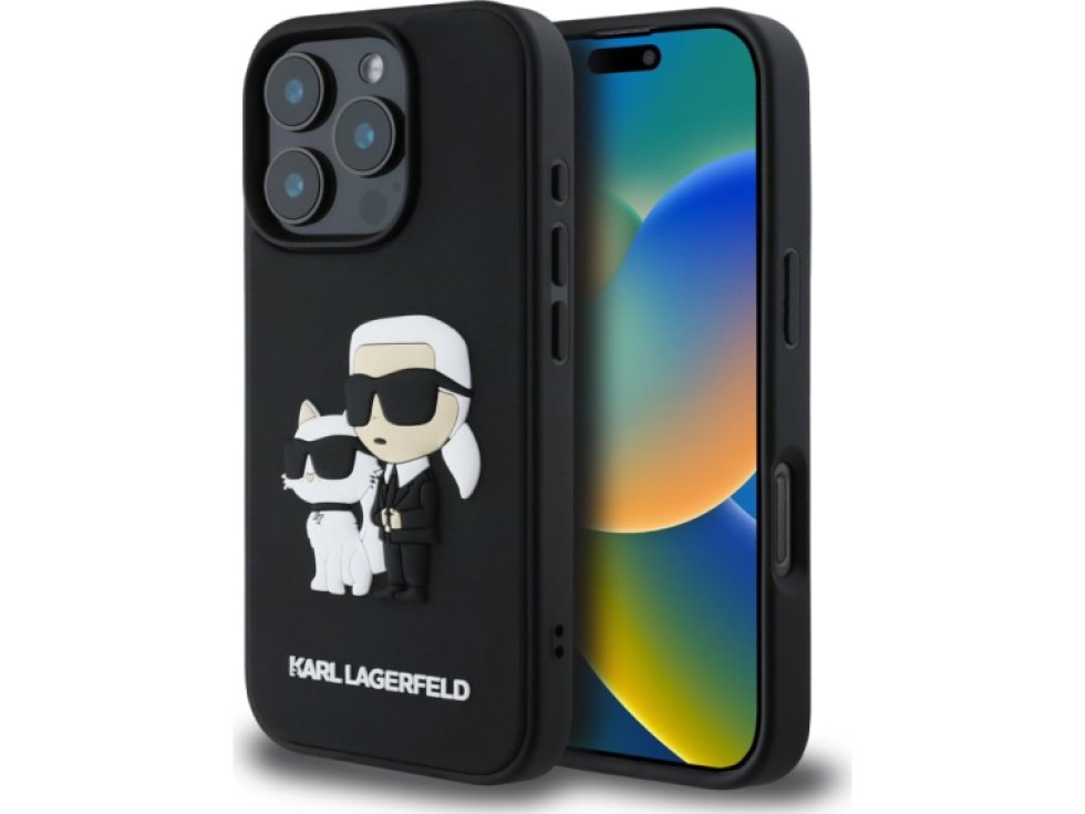 Ochranný kryt na iPhone 16 Pro - Karl Lagerfeld, Saffiano Karl and Choupette Black KLHCP16LSANKCPK