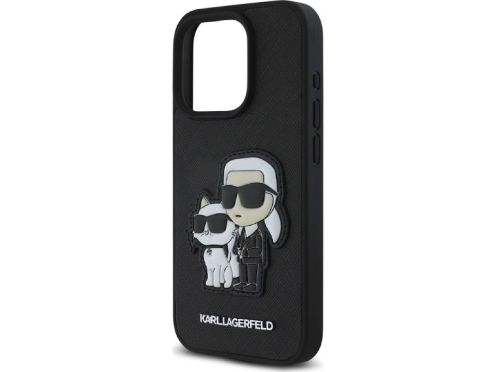 Ochranný kryt na iPhone 15 Pro MAX - Karl Lagerfeld, Saffiano Karl and Choupette Black KLHCP15XSANKCPK