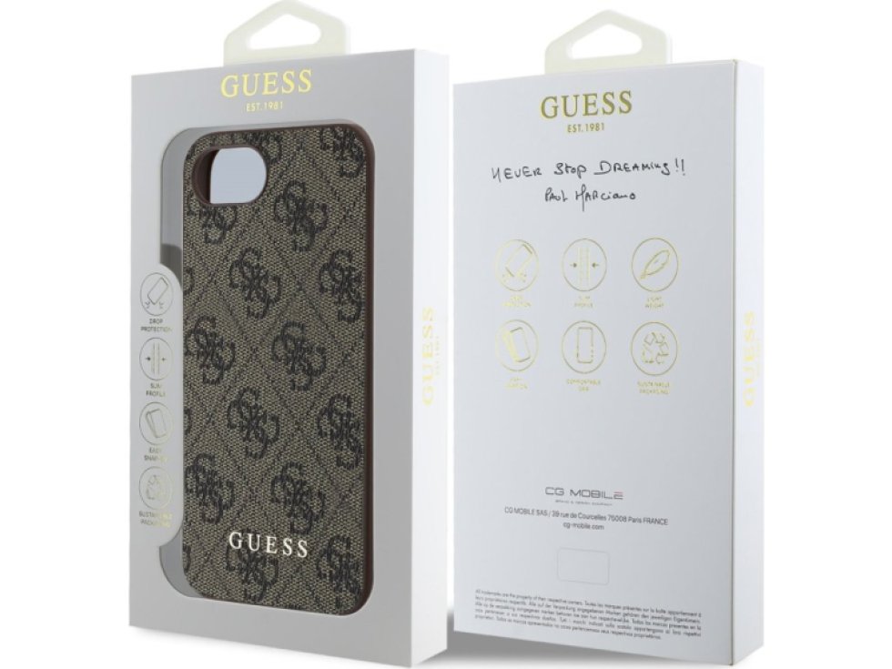 Ochranný kryt na iPhone 16e - Guess, 4G Charm Brown GUHCPSE4GF4GCW