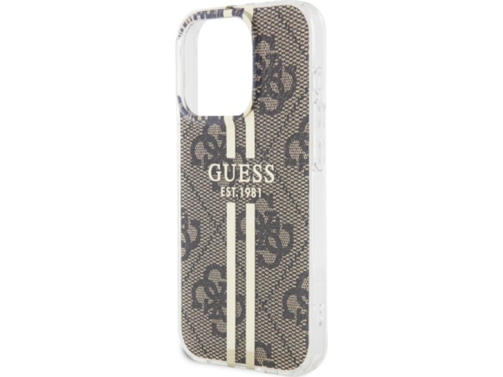 Ochranný kryt na iPhone 15 Pro - Guess, IML 4G Gold Stripe Brown GUHCP15LH4PSEGW
