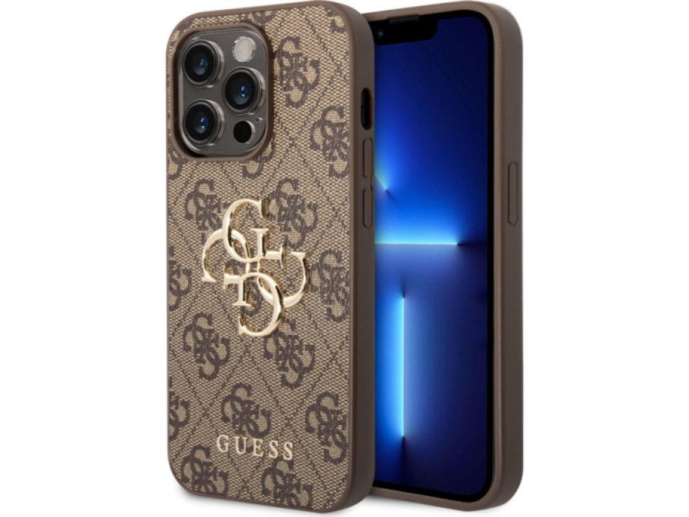 Ochranný kryt na iPhone 15 Pro - Guess, 4G Metal Logo Brown GUHCP15L4GMGBR