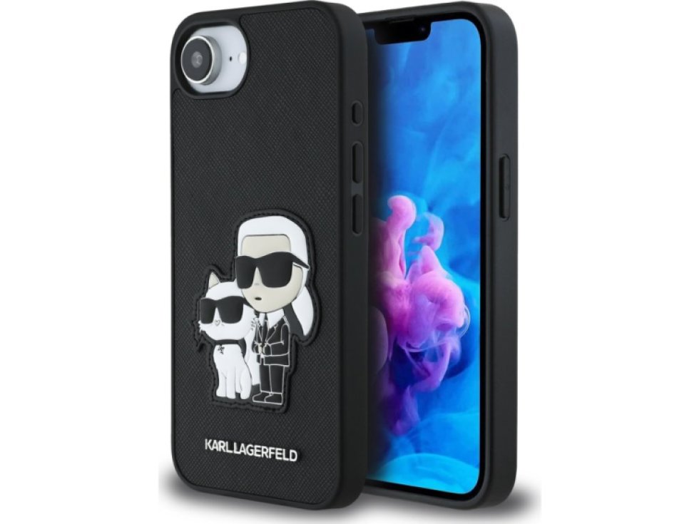 Ochranný kryt na iPhone 16e - Karl Lagerfeld, Saffiano Karl and Choupette Black KLHCPSE4SANKCPK