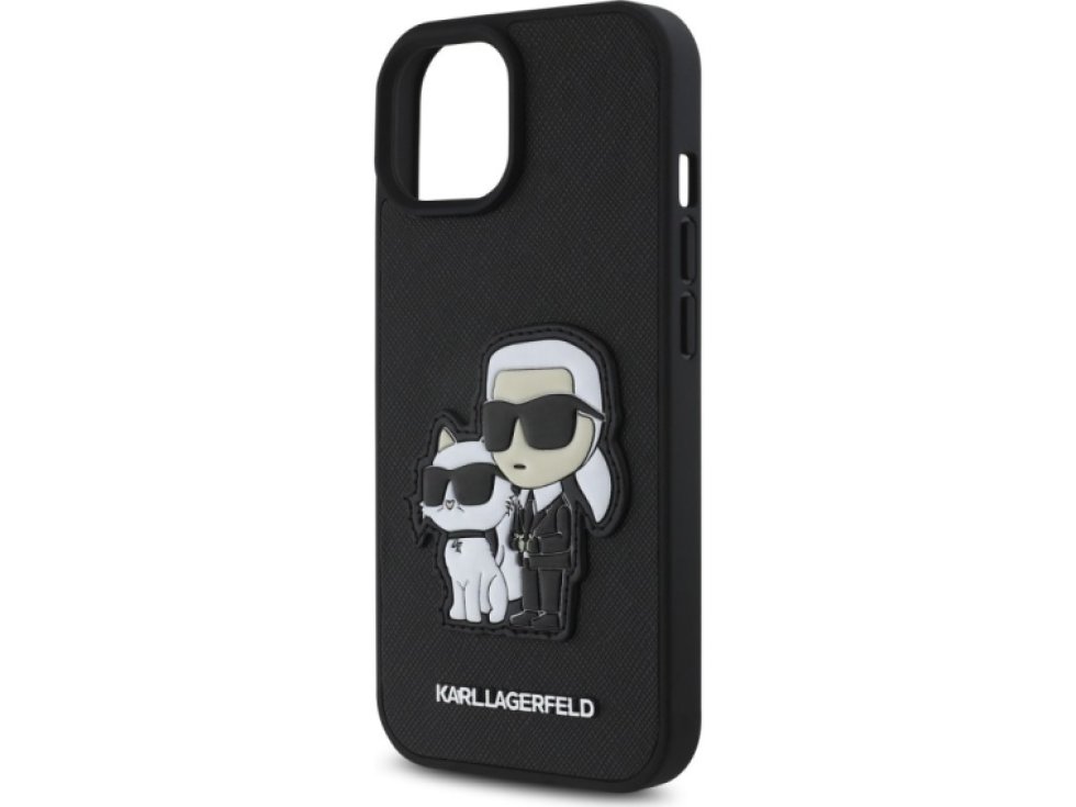 Ochranný kryt na iPhone 15 - Karl Lagerfeld, Saffiano Karl and Choupette Black KLHCP15SSANKCPK