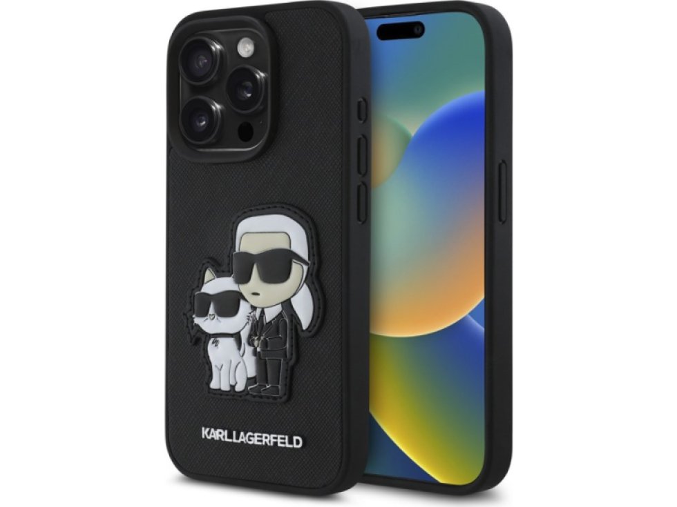 Ochranný kryt na iPhone 15 Pro MAX - Karl Lagerfeld, Saffiano Karl and Choupette Black KLHCP15XSANKCPK