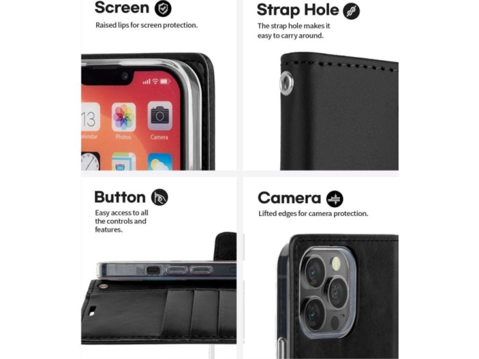 Ochranné pouzdro pro iPhone 13 Pro - Mercury, Bluemoon Diary Black