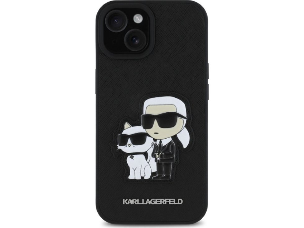 Ochranný kryt na iPhone 15 - Karl Lagerfeld, Saffiano Karl and Choupette Black KLHCP15SSANKCPK