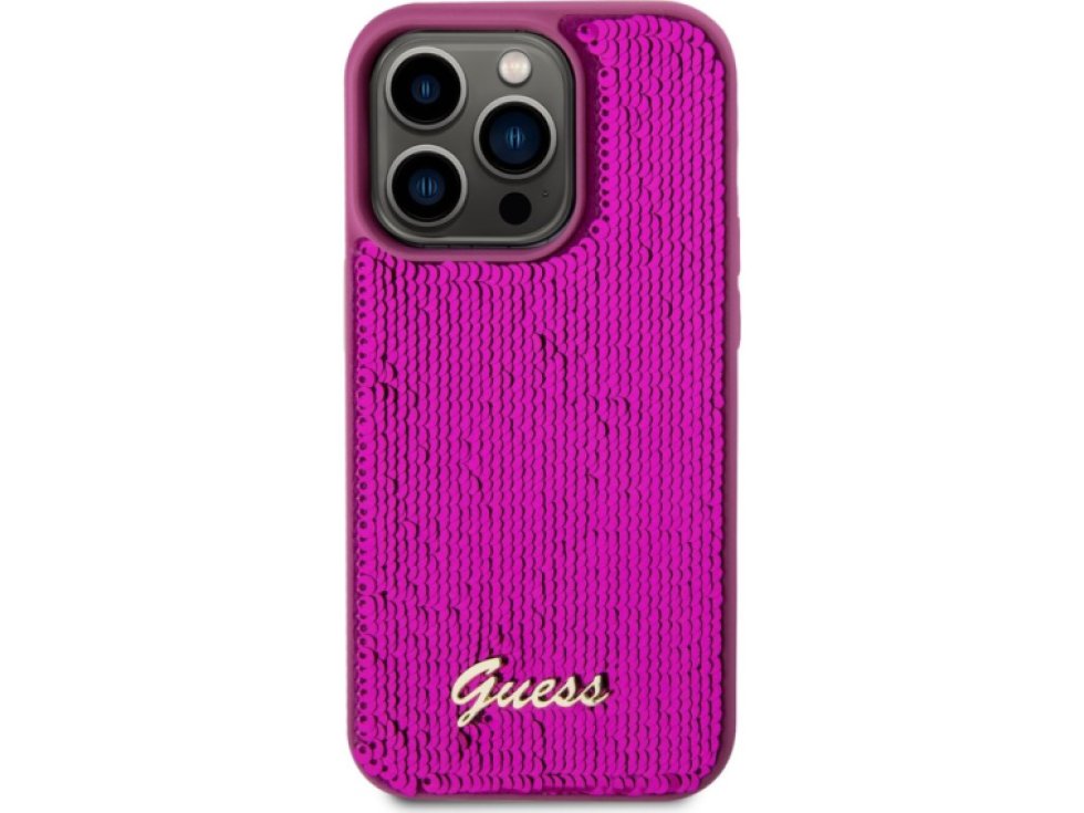 Ochranný kryt na iPhone 14 Pro - Guess, Sequin Script Logo Magenta GUHCP14LPSFDGSF