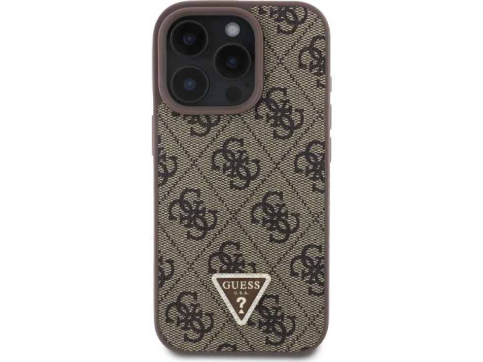 Ochranný kryt na iPhone 16 Pro MAX - Guess, 4G Strass Triangle Brown GUHCP16XP4TDPW