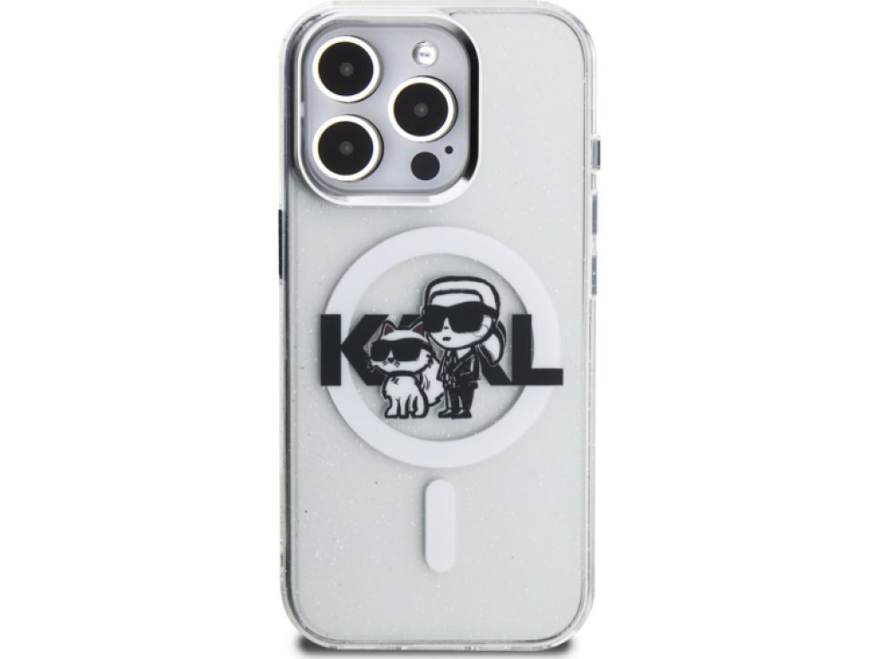 Ochranný kryt na iPhone 15 Pro MAX - Karl Lagerfeld, IML Glitter Sketch MagSafe Transparent KLHMP15XHGKCGKBT