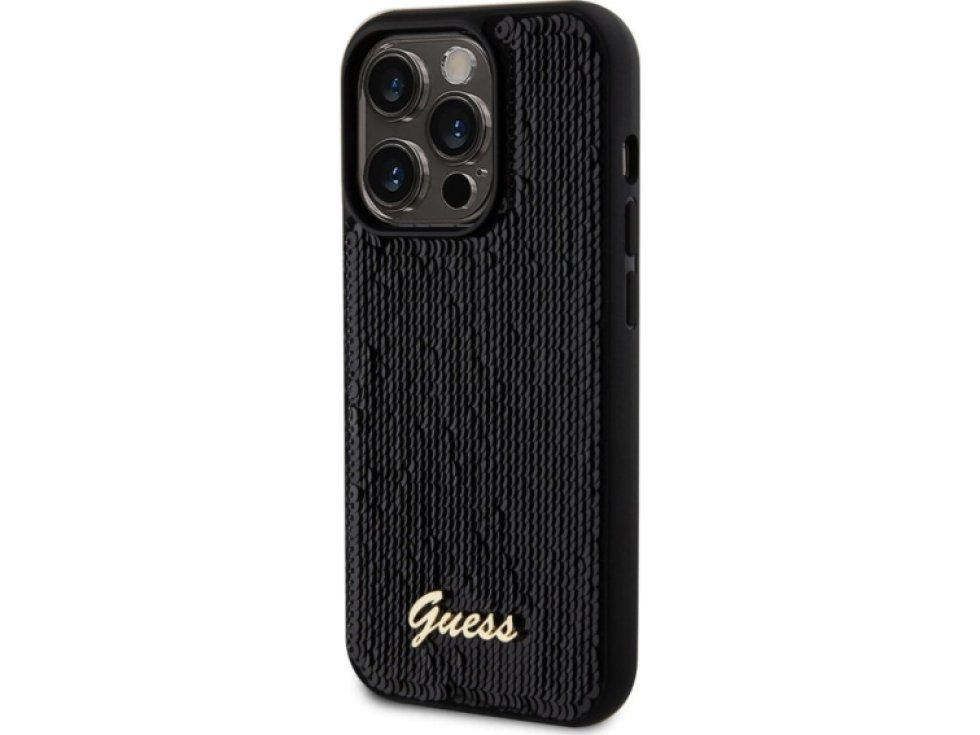 Ochranný kryt na iPhone 14 Pro MAX - Guess, Sequin Script Logo Black GUHCP14XPSFDGSK