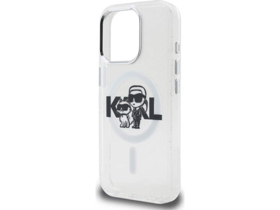 Ochranný kryt na iPhone 15 Pro MAX - Karl Lagerfeld, IML Glitter Sketch MagSafe Transparent KLHMP15XHGKCGKBT