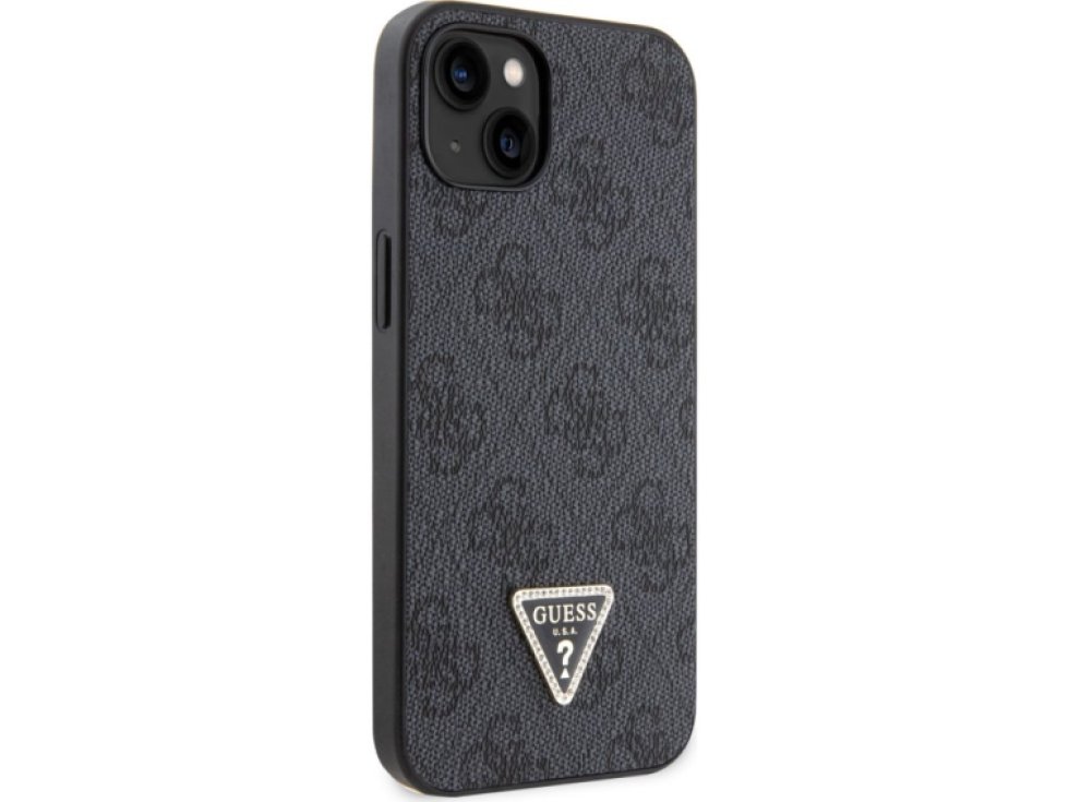 Ochranný kryt na iPhone 15 - Guess, 4G Strass Triangle Metal Logo Black GUHCP15SP4TDPK