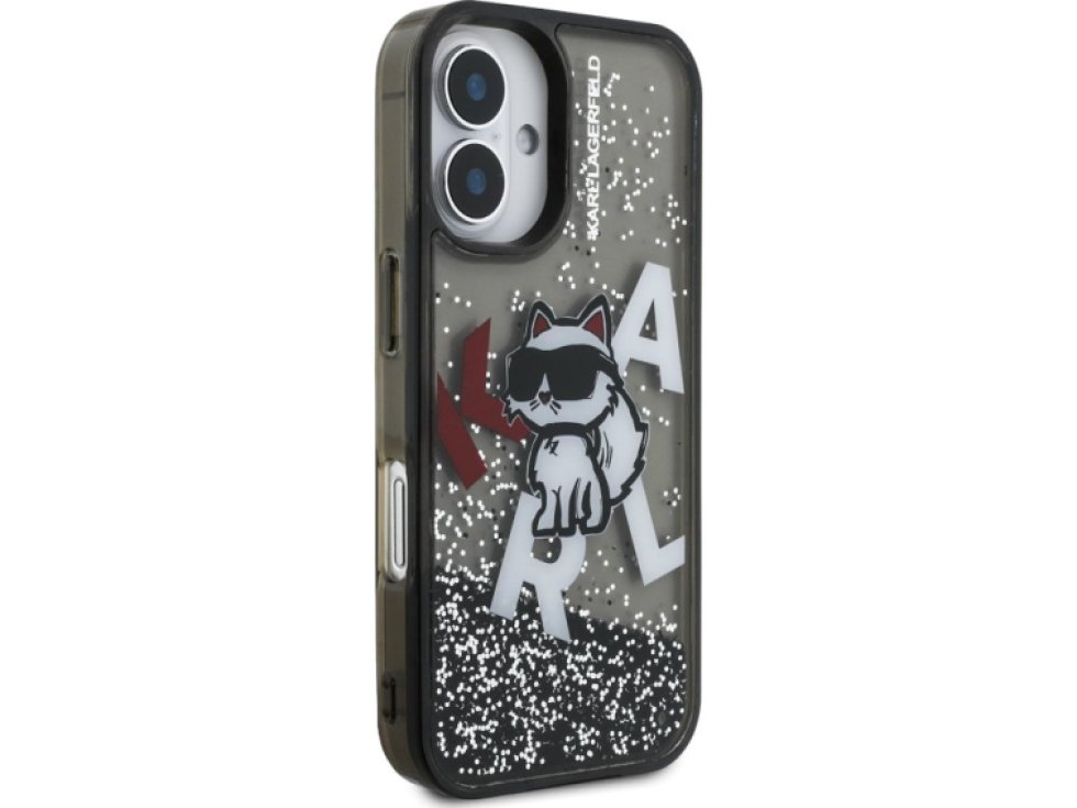 Ochranný kryt na iPhone 16 - Karl Lagerfeld, Liquid Glitter Scattered Black KLHCP16SLCHSCTDK