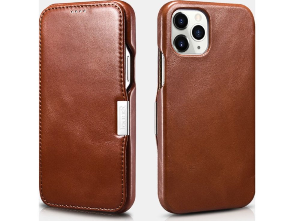 Knížkové pouzdro pro iPhone 12 / 12 Pro - iCarer, Vintage Brown 01.20.RIX1210-BN