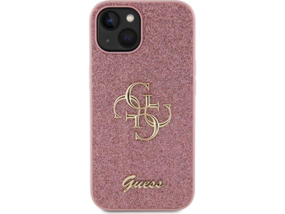 Ochranný kryt na iPhone 15 - Guess, Fixed Glitter 4G Metal Logo Pink GUHCP15SHG4SGP
