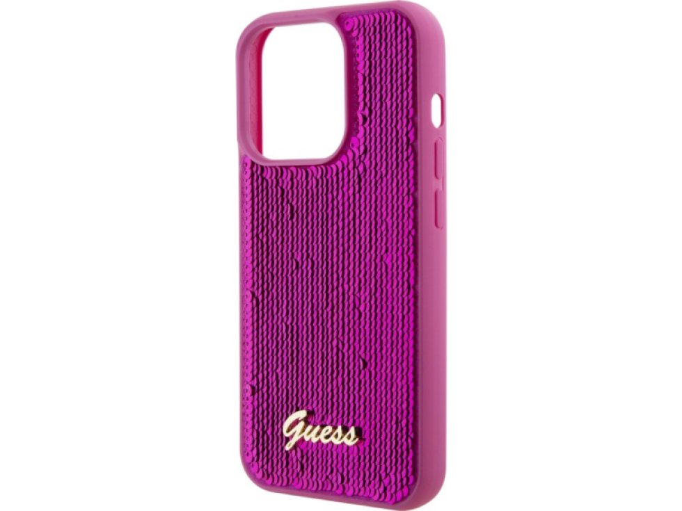 Ochranný kryt na iPhone 15 - Guess, Sequin Script Logo Magenta GUHCP15SPSFDGSF