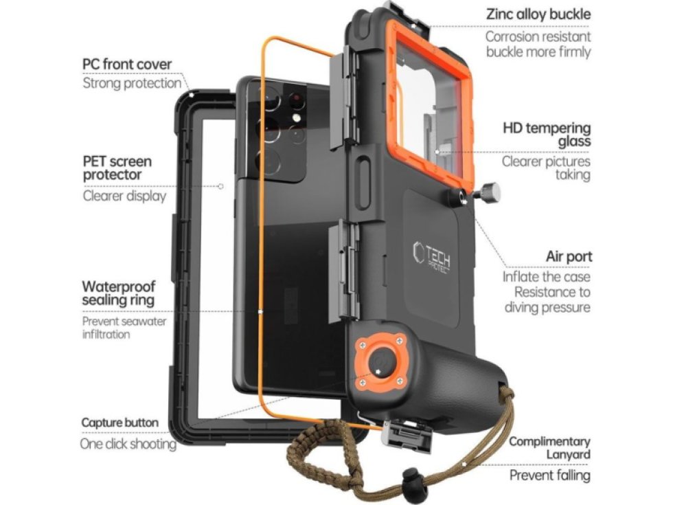 Univerzální voděodolné pouzdro - Tech-Protect, IPX8 Diving Waterproof Case Orange
