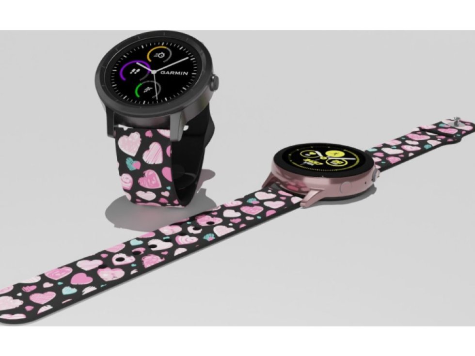 RŮŽOVÁ A MODRÁ SRDÍČKA řemínek 22 mm