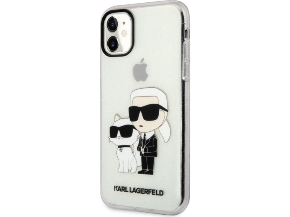 Ochranný kryt pro iPhone 11 - Karl Lagerfeld, IML Glitter Karl and Choupette Transparent KLHCN61HNKCTGT