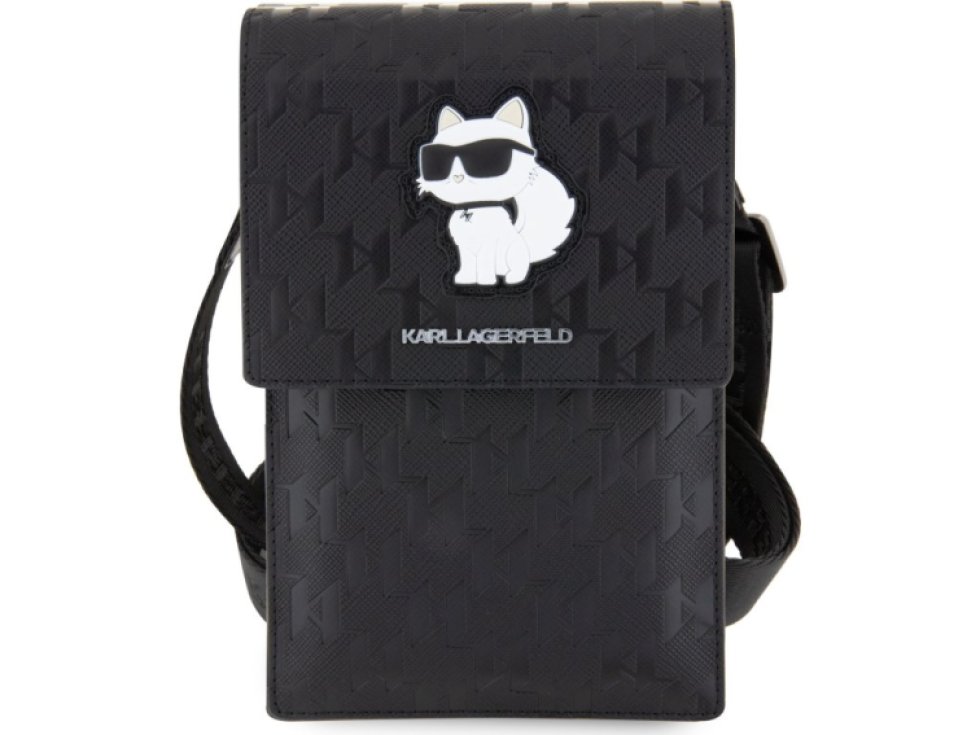 Univerzální pouzdro / taška s kapsou na mobil - Karl Lagerfeld, Saffiano Monogram Choupette NFT Wallet Black KLWBSAKHPCK