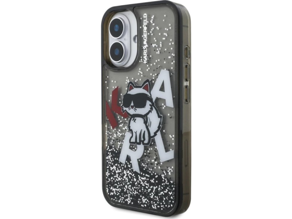 Ochranný kryt na iPhone 16 - Karl Lagerfeld, Liquid Glitter Scattered Black KLHCP16SLCHSCTDK