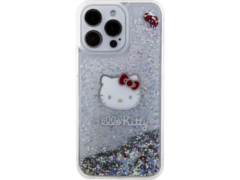 Ochranný kryt na iPhone 15 Pro MAX - Hello Kitty, Liquid Glitter Electroplating Head Logo Transparent HKHCP15XLIKHET