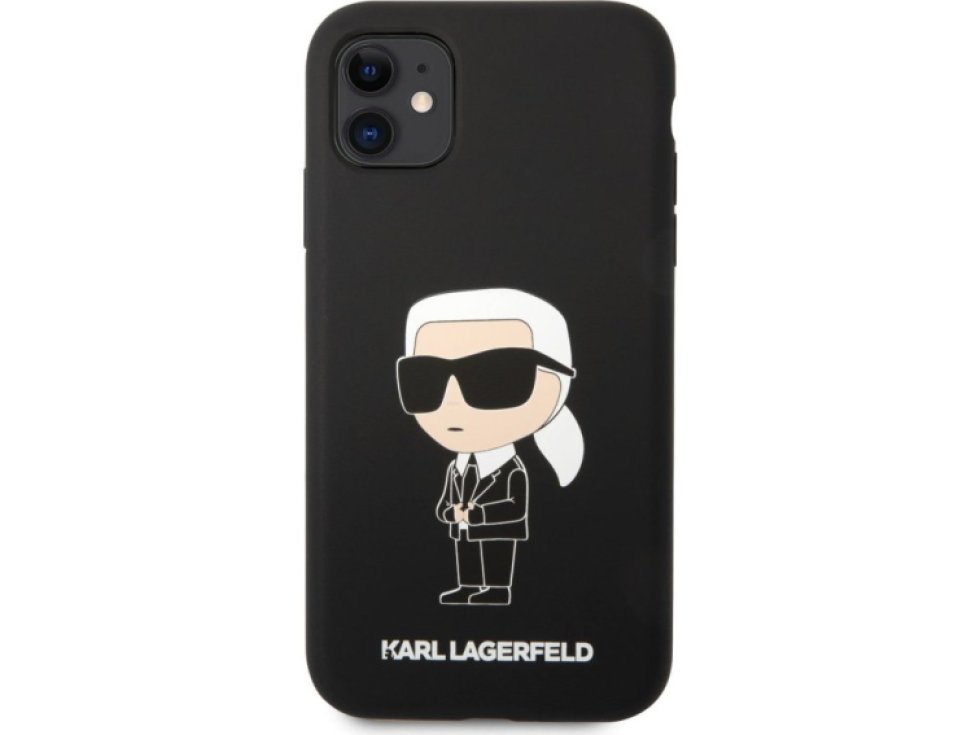 Ochranný kryt na iPhone 11 - Karl Lagerfeld, Liquid Silicone Ikonik NFT Black KLHCN61SNIKBCK