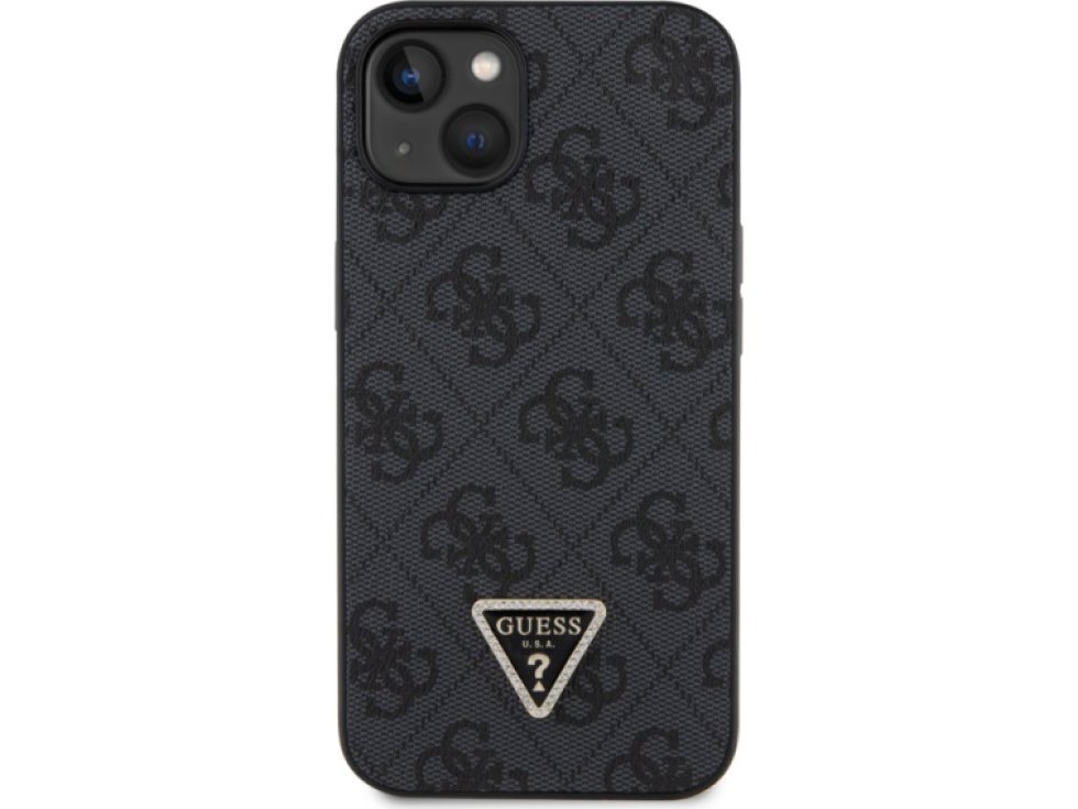Ochranný kryt na iPhone 15 - Guess, 4G Strass Triangle Metal Logo Black GUHCP15SP4TDPK