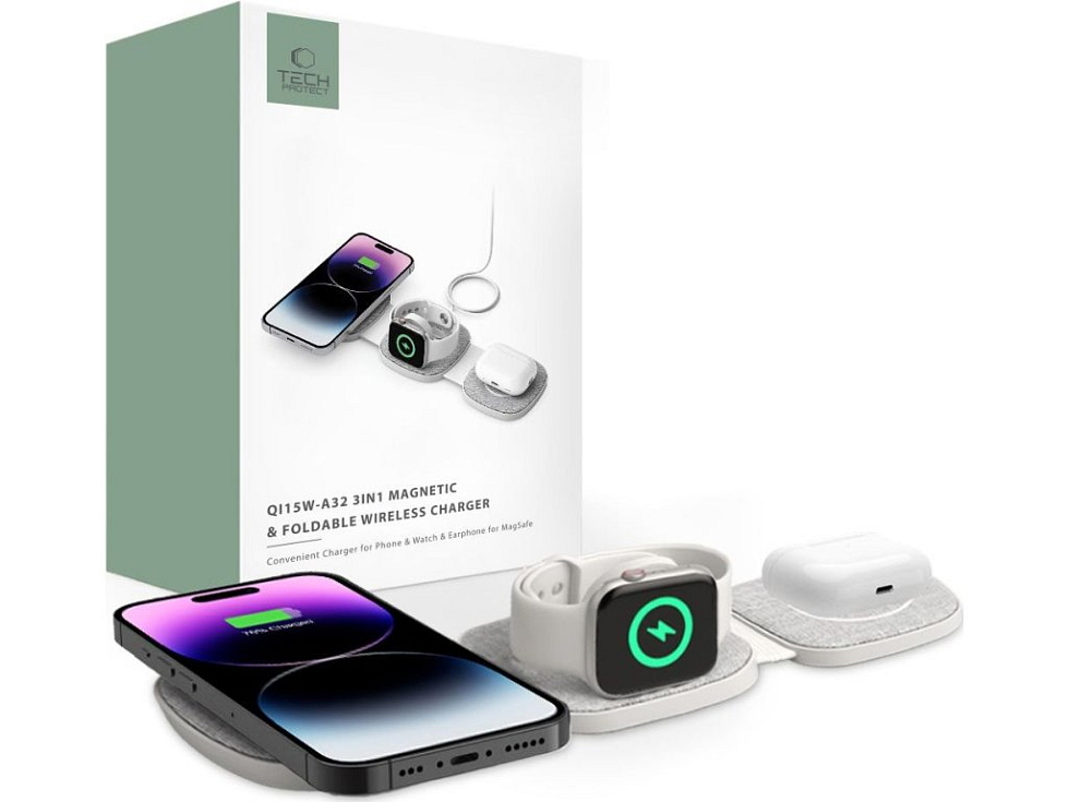 Nabíječka pro iPhone, Apple Watch a AirPods - Tech-Protect, A32 MagSafe Wireless Charger White