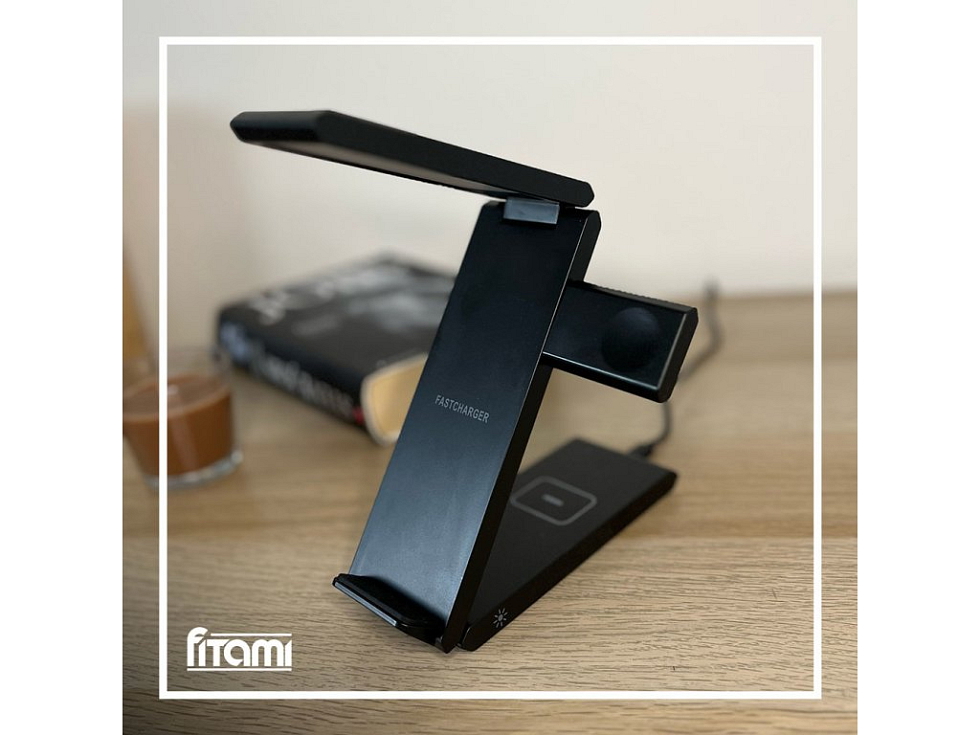 Bezdrátová nabíječka s LED lampičkou 3v1 - Černá