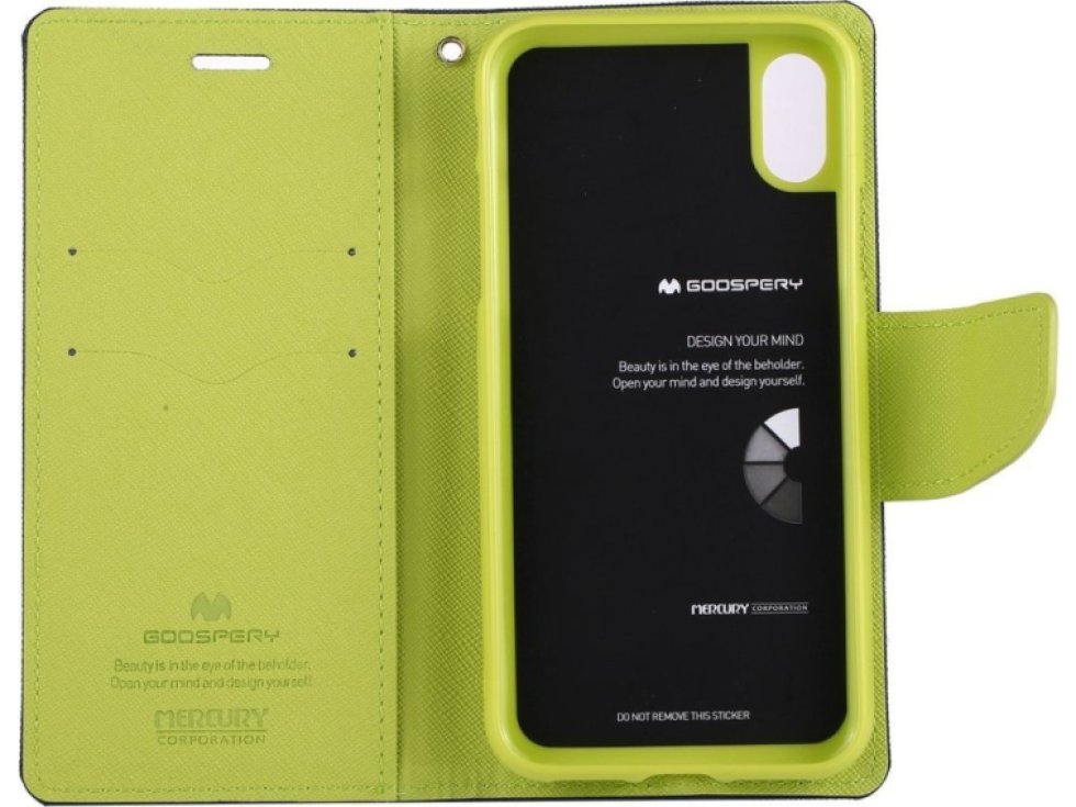 Pouzdro / kryt pro iPhone XS / X - Mercury, Fancy Diary NAVY/LIME
