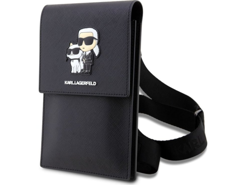 Univerzální pouzdro / taška s kapsou na mobil - Karl Lagerfeld, Metal Logo NFT Wallet Black KLWBSAKCPMK