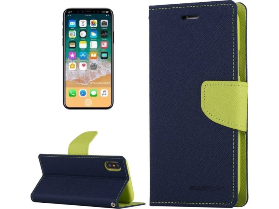 Pouzdro / kryt pro iPhone XS / X - Mercury, Fancy Diary NAVY/LIME