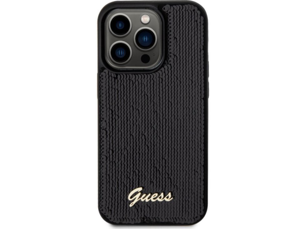 Ochranný kryt na iPhone 14 Pro - Guess, Sequin Script Logo Black GUHCP14LPSFDGSK