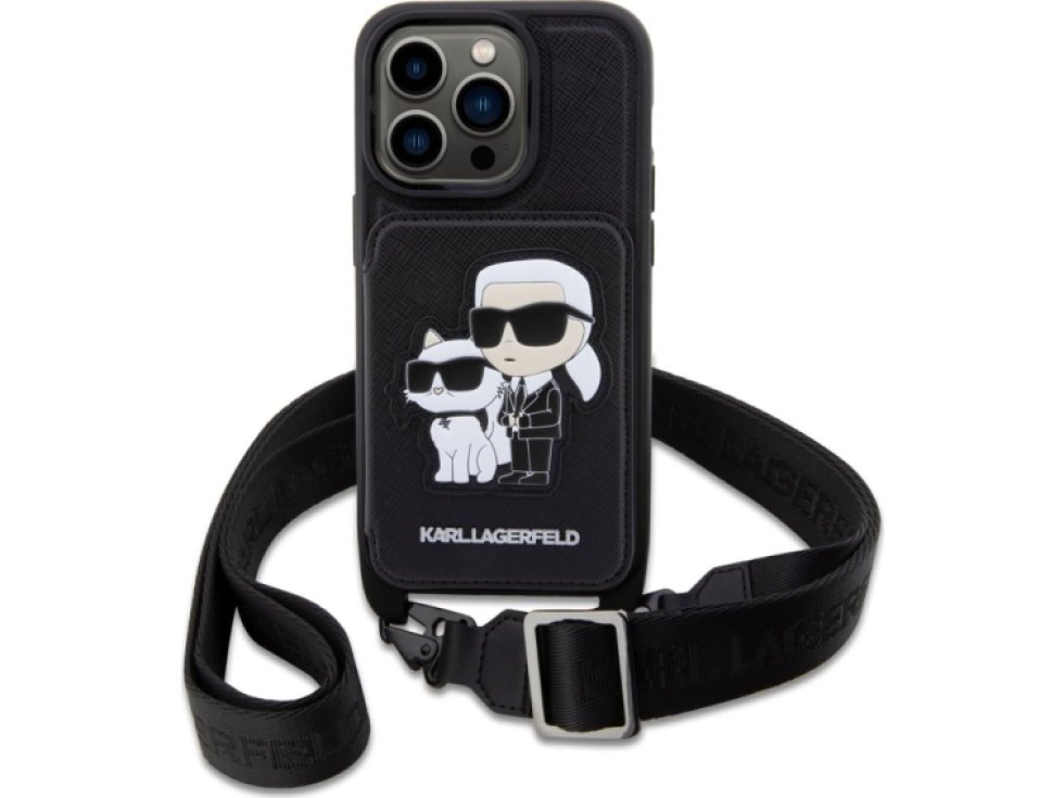 Ochranný kryt pro iPhone 14 Pro MAX - Karl Lagerfeld, Saffiano Crossbody Karl and Choupette NFT Black KLHCP14XCSAKCPMK