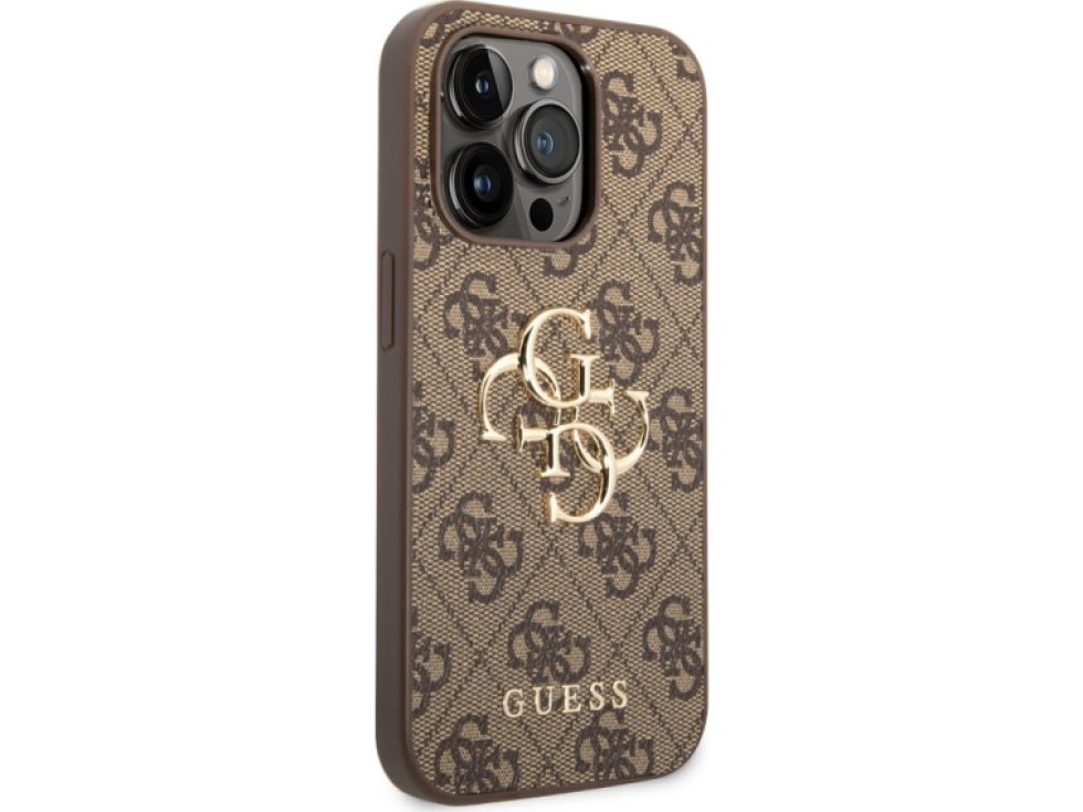 Ochranný kryt na iPhone 15 Pro - Guess, 4G Metal Logo Brown GUHCP15L4GMGBR