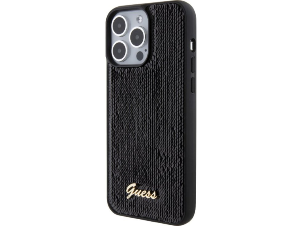 Ochranný kryt na iPhone 15 Pro MAX - Guess, Sequin Script Logo Black GUHCP15XPSFDGSK