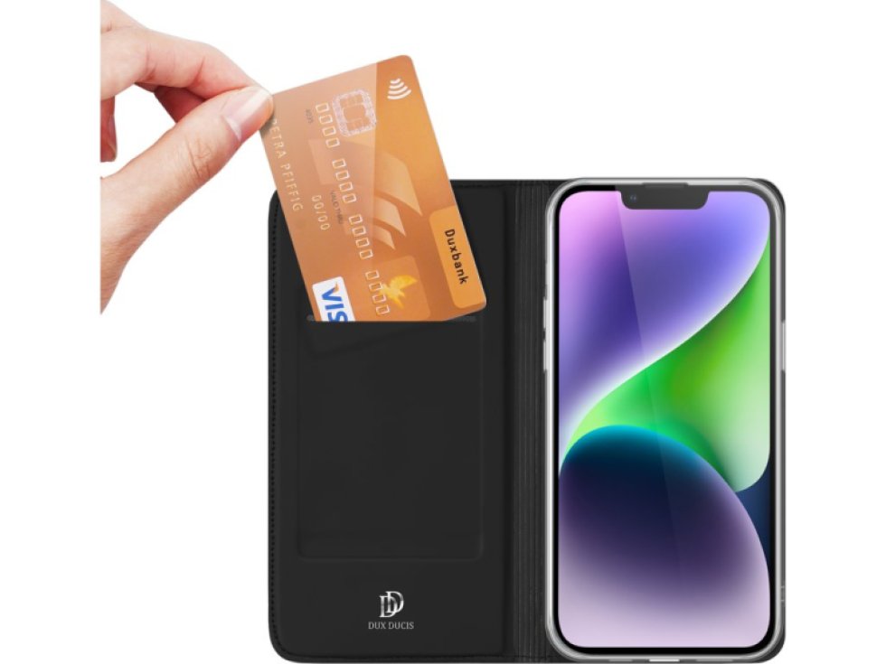 Knížkové pouzdro na iPhone 15 PLUS - DuxDucis, SkinPro Black