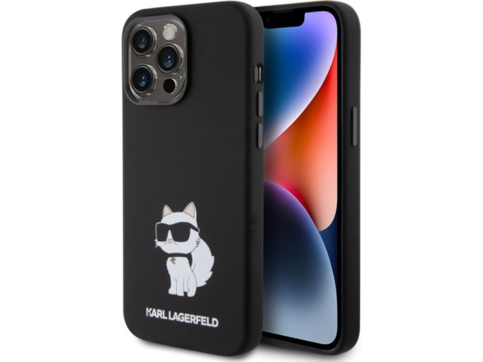 Ochranný kryt na iPhone 15 Pro MAX - Karl Lagerfeld, Liquid Silicone Choupette NFT Black KLHCP15XSNCHBCK
