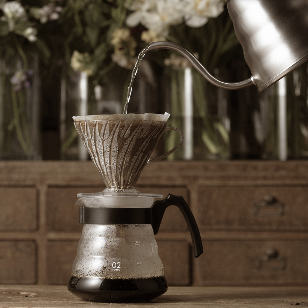 Hario plastový dripper na kávu průhledný V60-02 červený