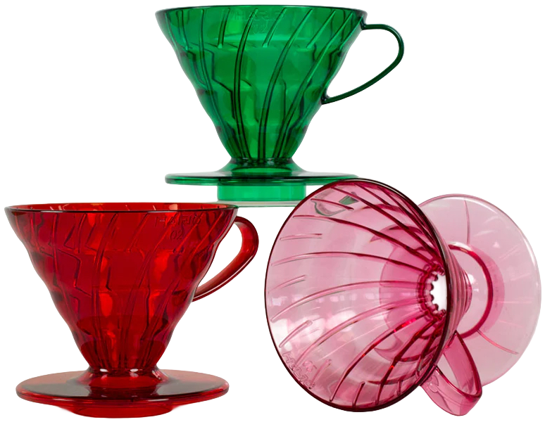 Hario plastový dripper na kávu průhledný V60-02 červený