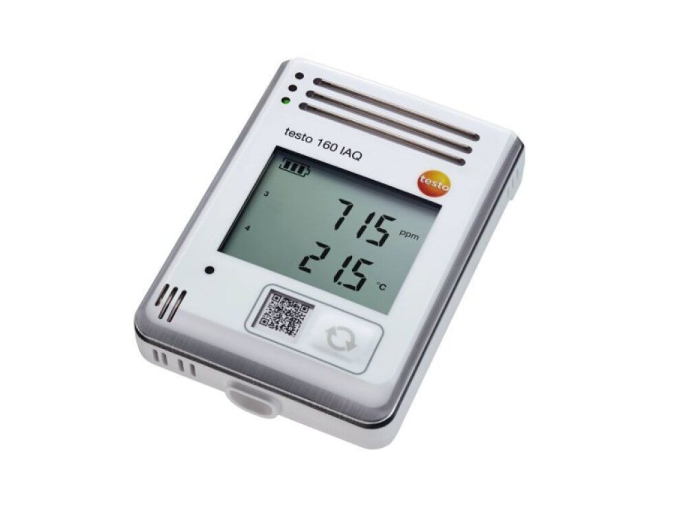 testo 160 IAQ - rádiový záznamník dat s displejem a integrovanými senzory pro teploty, vlhkost, CO2 a atmosférický tlak