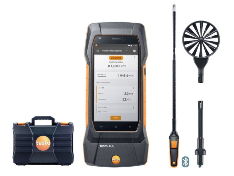 testo 400 sada pro měření proudění s 16 mm vrtulkovou sondou