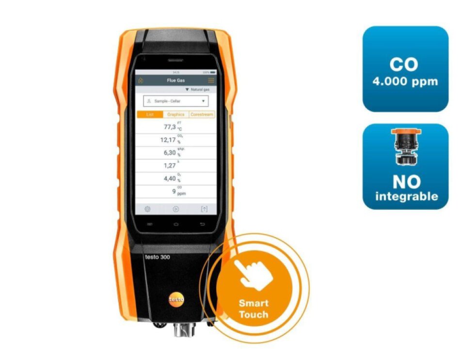 testo 300 Longlife - Analyzátor spalin O2, CO až do 4,000 ppm, NO – dodatečně namontovatelný